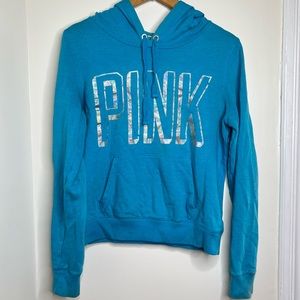 Victoria’s Secret PINK Hooded Sweatshirt Holographic Pink graphic Medium FLAWS